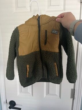 Eddie Bauer Olive Green and Mustard Kids Sherpa Jacket
